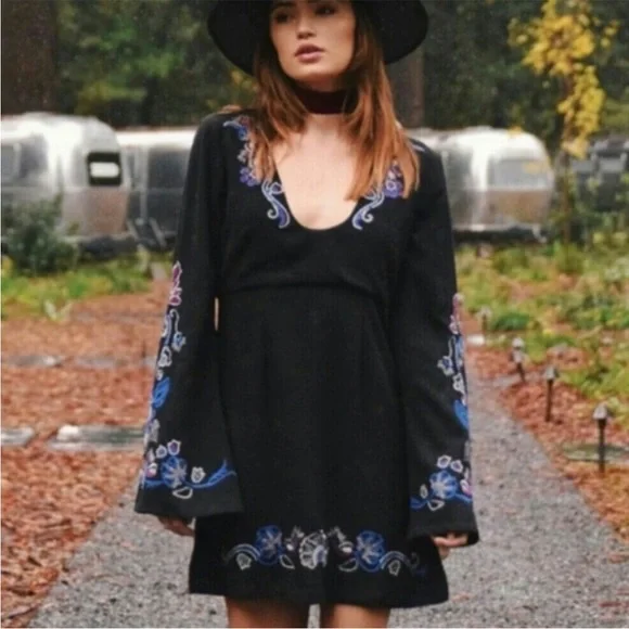 HOST PICK!!!  Free People black dress with embroidered design - Picture 3 of 8